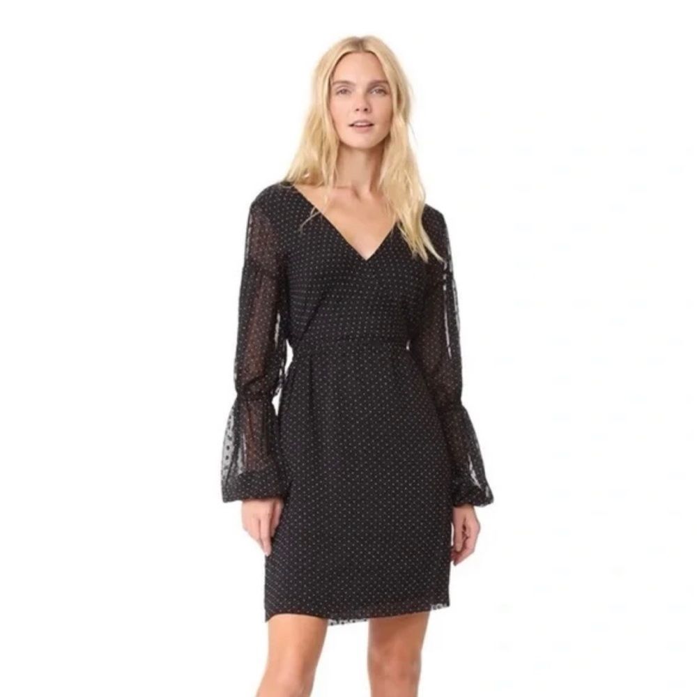Club Monaco Black Polka Dot Long-Sleeve V-Neck Dress